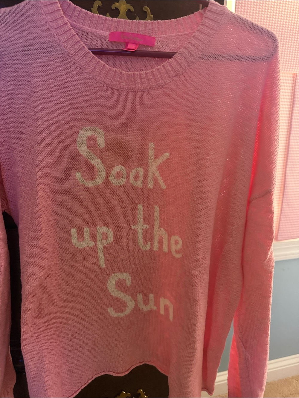 Lilly Pulitzer Pink Knit Sweater with Gold Logo Tag
